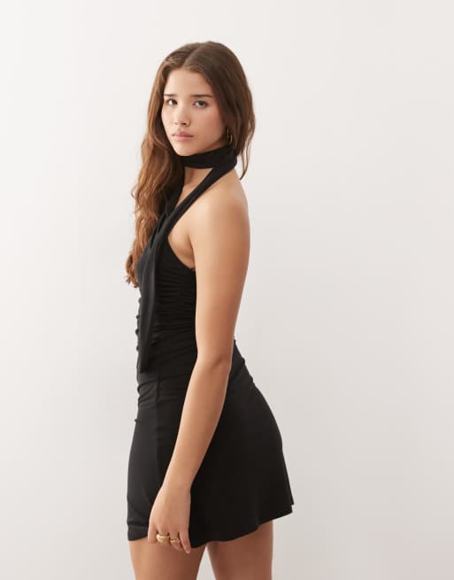Weekday - Halternek mini-jurk met blote schouder en lange mouw in zwart, 3 van 4