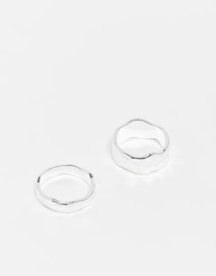 Weekday Weekday hammered ring 2-pack in silver