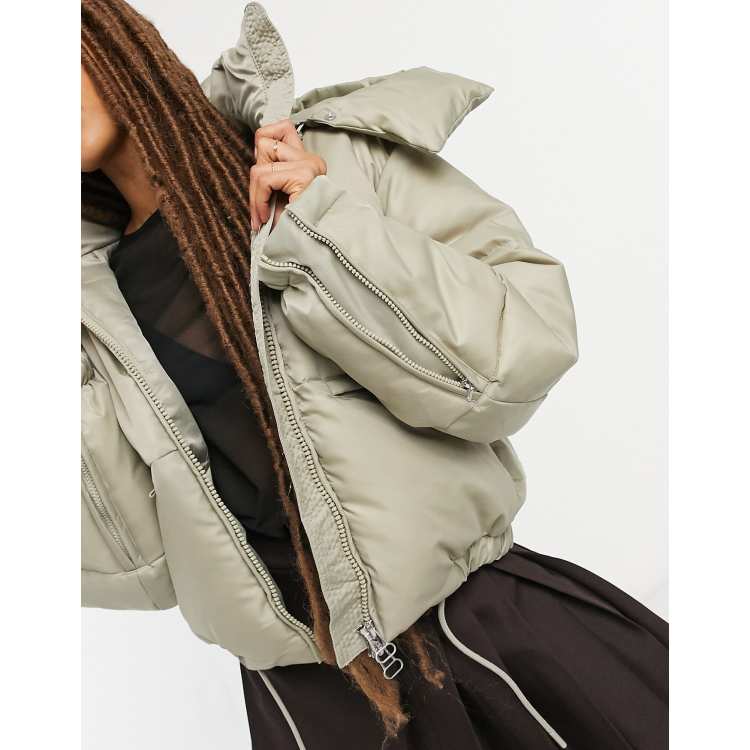 Weekday Hanna short padded jacket with hood in beige ASOS