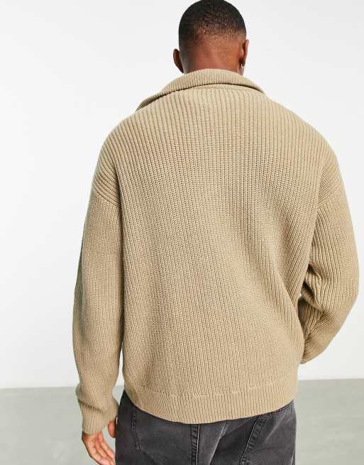 Weekday – Harry – Beżowy sweter dzianinowy z zamkiem pod szyją, 2 z 4