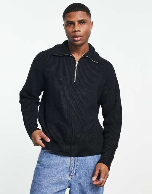 Weekday harry knitted half zip jumper in black | ASOS