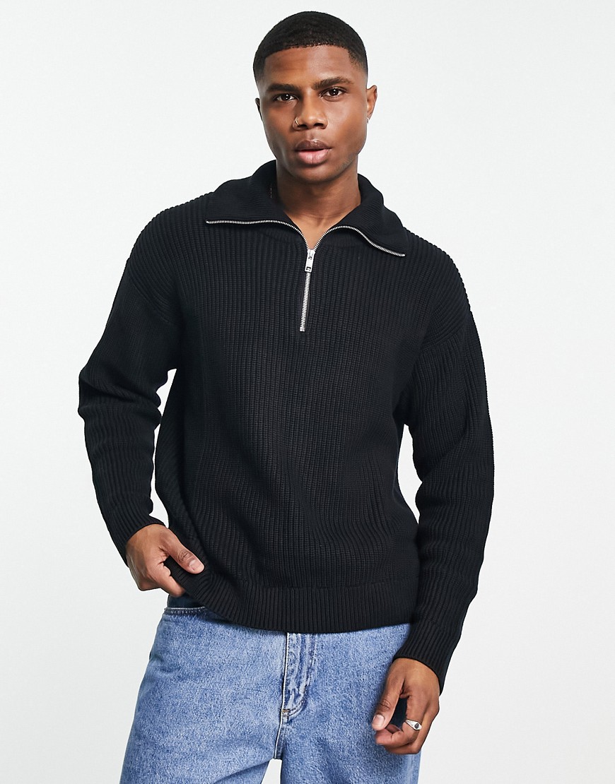 Weekday harry knitted half zip sweater in black-Neutral