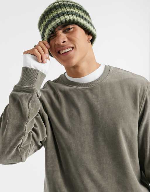 Weekday Harry velour crewneck sweatshirt in dark grey ASOS