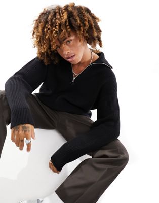 Weekday Harry wool blend half zip jumper in black - ASOS Price Checker