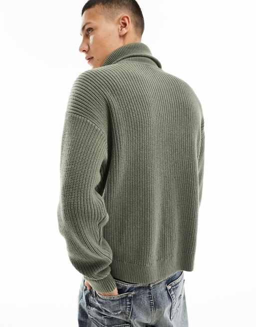 Weekday Unisex Daniel wool blend cable knit sweater in dark gray exclusive  to ASOS