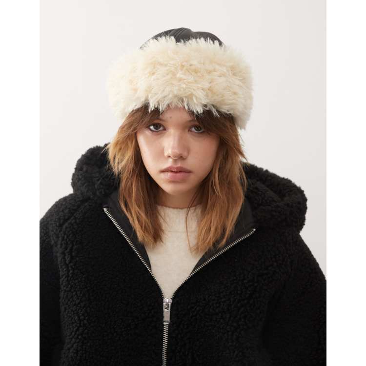 Weekday hat with faux fur trim in black & off-white | ASOS