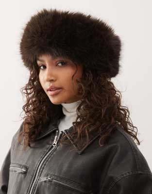 Weekday Weekday hat with faux fur trim in dark brown