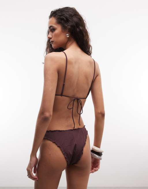 Weekday - Haut de bikini triangle à volants noué devant - Prune foncé, 4 de 4