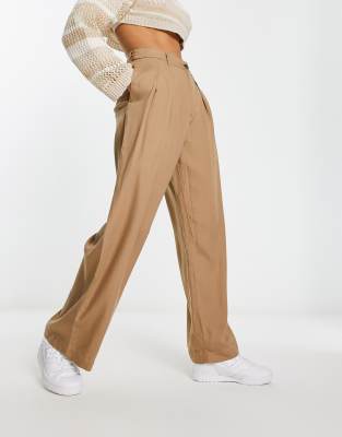 Weekday - Hazel - Elegante Hose in dunklem Beige-Neutral