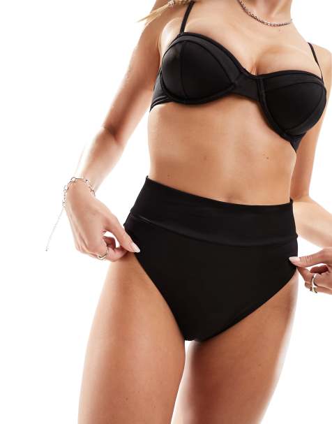 WEEKDAY Heat High Waist Bikini Bottoms in Dark Khaki