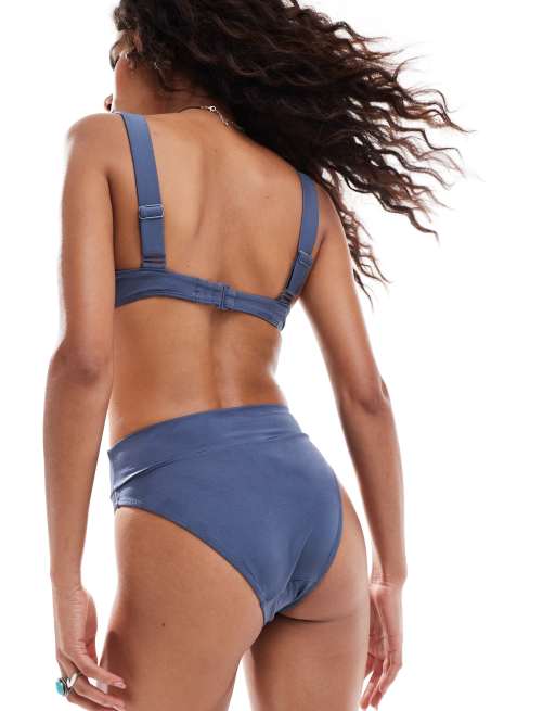 Weekday Heat high waist bikini bottom in dusty blue, 2 of 4