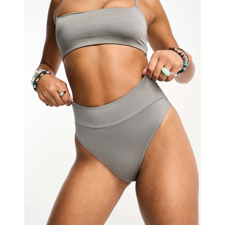 Weekday Heat high waist bikini bottom in shiny grey