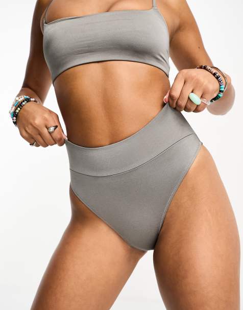 Weekday Heat high waist bikini bottoms in shiny gray - view 1