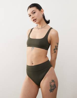 Weekday - Heat - Mix and Match - Bikinihose in Dunkelgrün mit hohem Bund, exklusiv bei ASOS