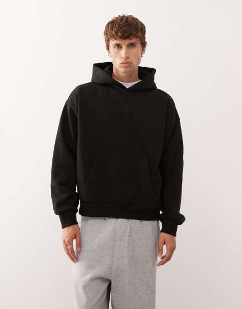 Weekday heavyweight jersey oversized boxy fit hoodie in black - view 1