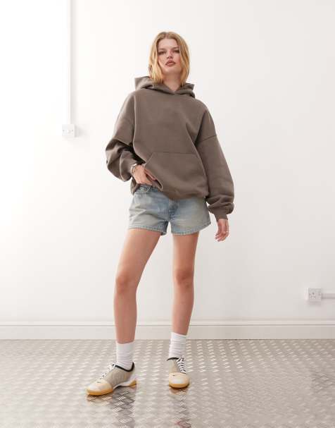 Weekday heavyweight jersey oversized hoodie in dark mole - view 1