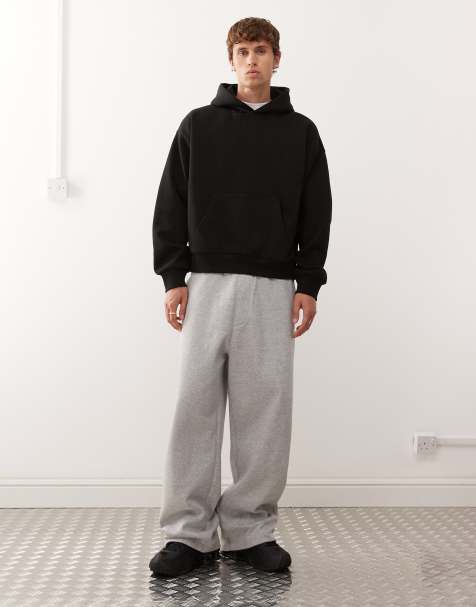 Weekday heavyweight jersey oversized wide leg trackies in grey melange - view 1