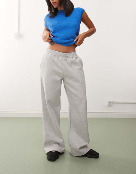 Weekday heavyweight jersey wide leg trackies in grey melange - view 1