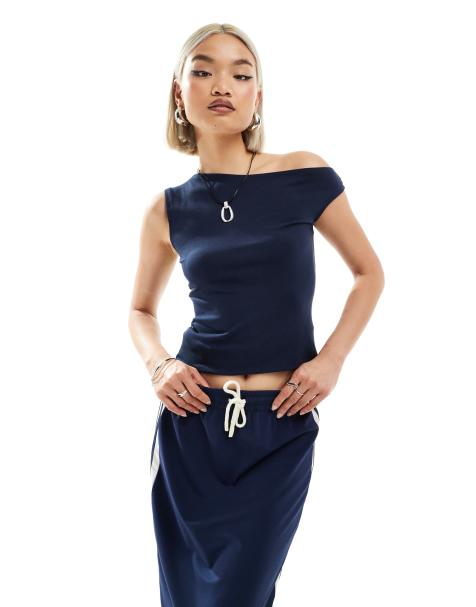 Weekday Hedda asymmetric top in navy - view 1