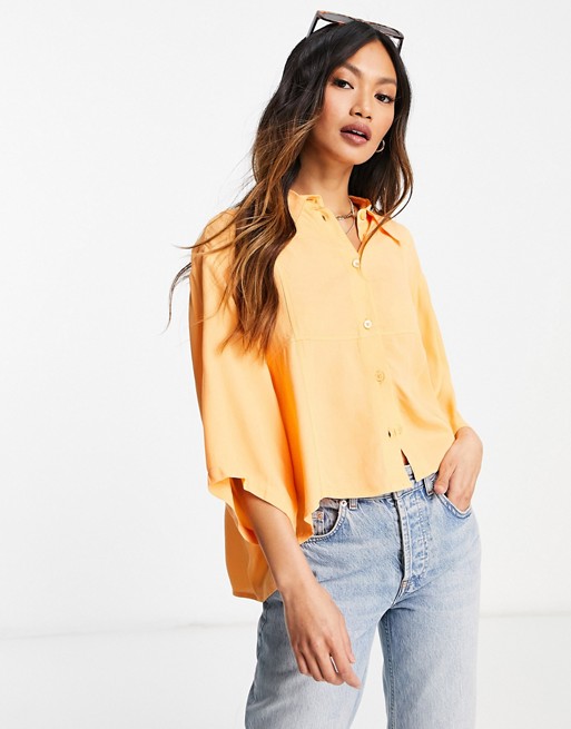 Weekday Heidi button down cropped blouse in orange