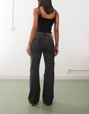 Weekday Helix Low Waist Wide Flare Jeans In Black
