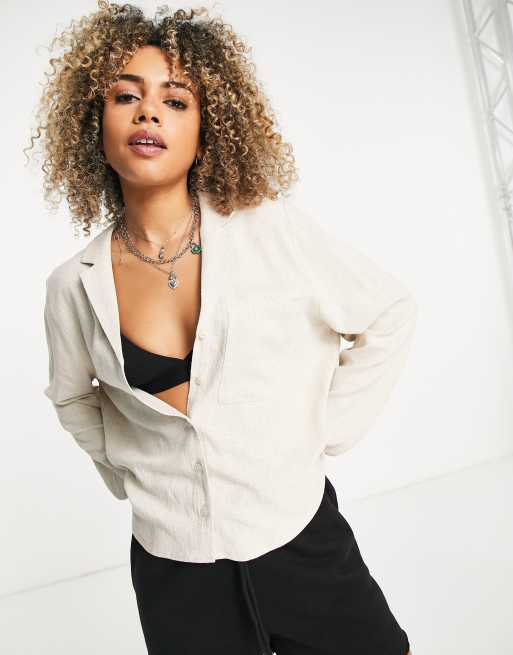 Weekday – Hemdbluse aus Leinenmischung in Graubraun