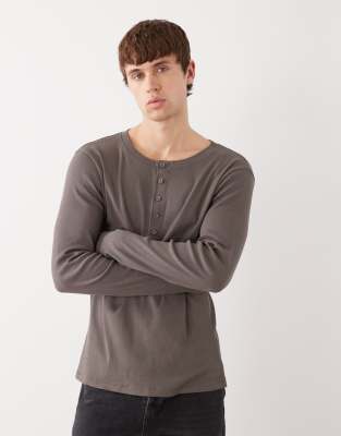 Weekday Henley Long Sleeve Top In Brown