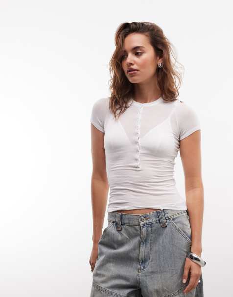 Weekday – Henley-T-Shirt in Wollweiß - view 1