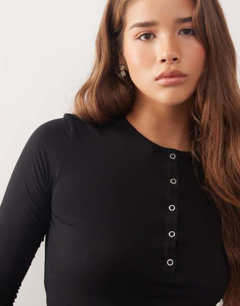 Weekday - Henley T-shirt met lange mouwen in zwart - view 1