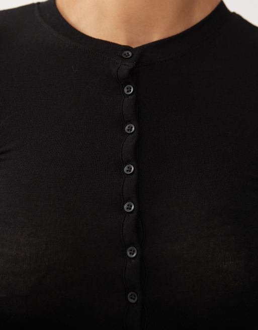 Weekday - Henley T-shirt met lange mouwen in zwart, 4 van 4