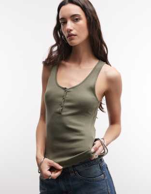 Weekday Henley Tank Top In Green