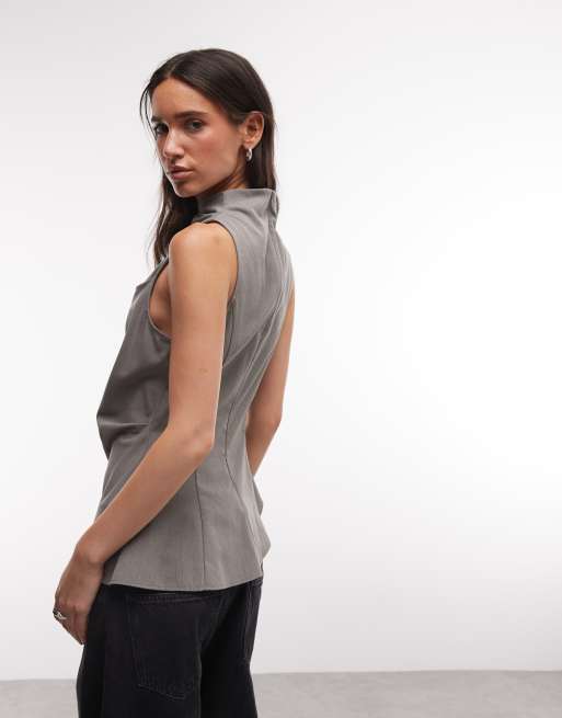 Weekday high neck asymmetric top in grey, 4 of 4