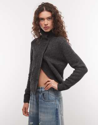 Weekday High Neck Button Cardigan In Black
