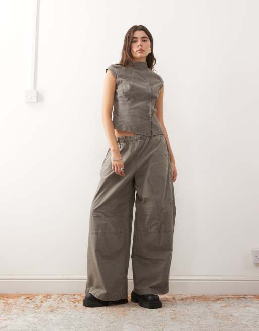 Weekday high neck cap sleeve top in washed grey (part of a set), 2 of 4