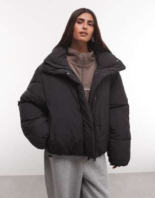 Weekday High Neck Oversized Puffer Coat In Black