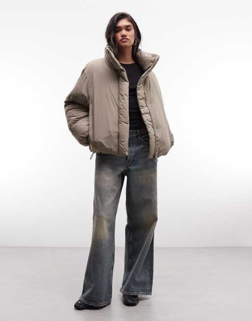 Weekday high neck oversized puffer coat in mole, 4 of 4
