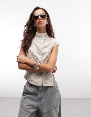 Weekday High Neck Ripstop Top In Gray