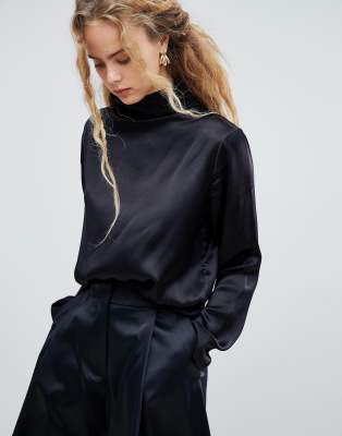 black satin high neck top