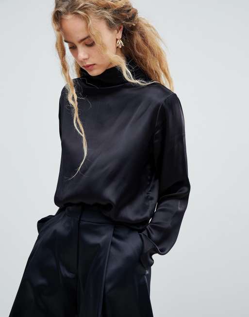 Black satin sale top