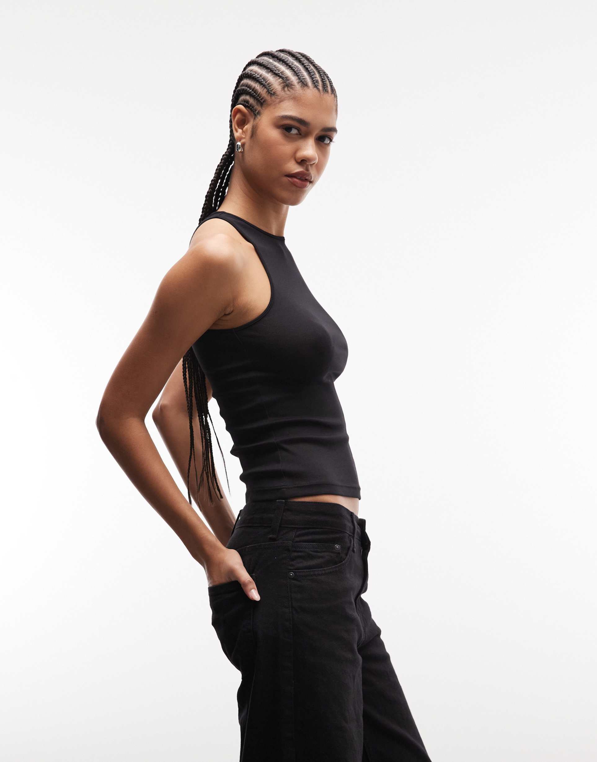 weekday high neck tank top in black