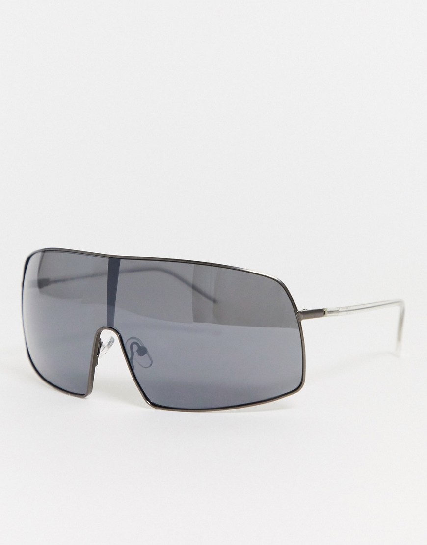 Weekday – Hike – Silverfärgade rundade solglasögon med spegelglas-Svart
