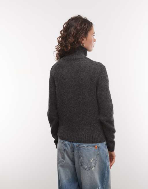 Weekday højhalset cardigan med knapper i off-black meleret, 4 af 4