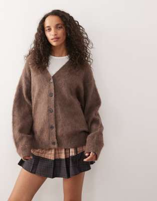 Weekday - Hochwertige Strickjacke aus Woll-Mohair-Mix in maulwurfbraun meliert-Brown