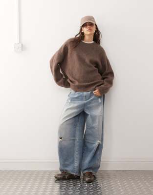 Weekday - Hochwertiger Pullover aus Woll-Mohair-Mix in meliertem, dunklem Maulwurfbraun-Brown