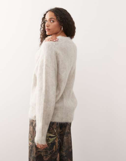 Weekday – Hochwertiger Pullover aus Woll-Mohair-Mix mit hellbeige meliert, 4 von 4