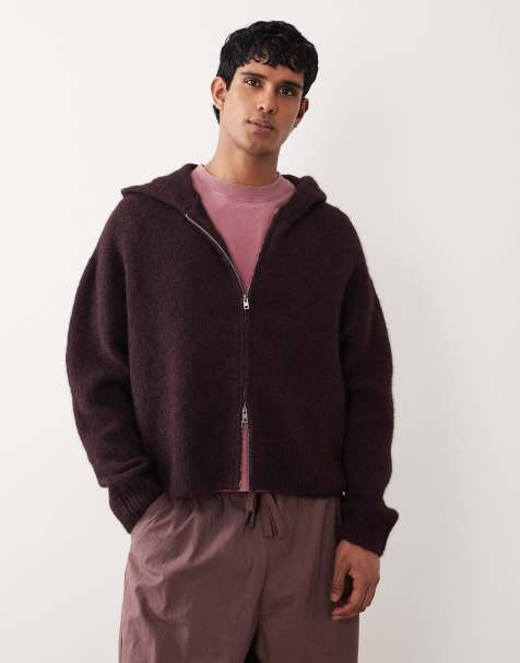 Weekday – Hochwertiger Strick-Kapuzenpullover aus Wollmix in Burgunderrot meliert - view 1