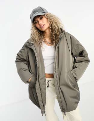 Weekday Honey Oversized Cocoon Coat In Khaki Green