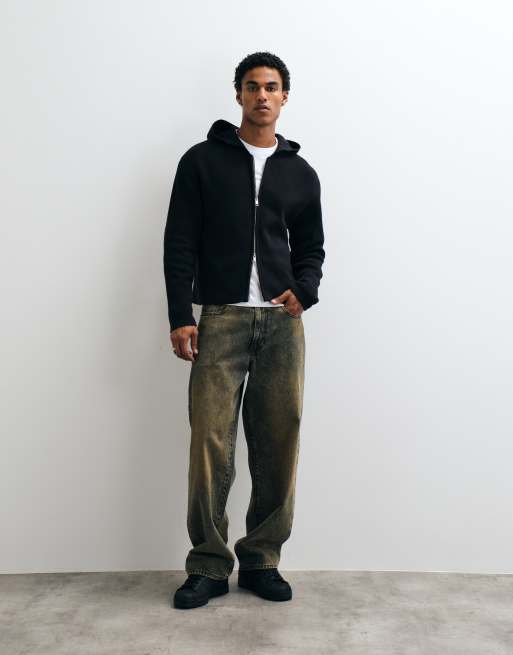 Weekday hoodie zippé coupe carrée avec détails de coudières noir, 2 de 5