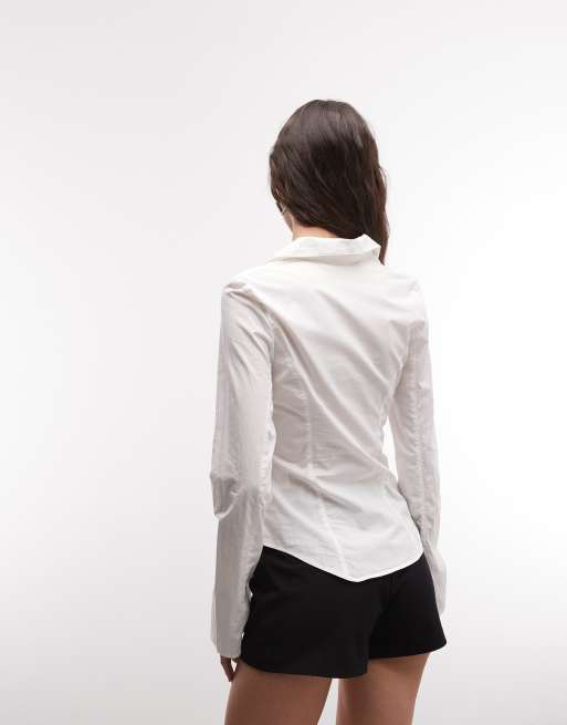 Weekday hook and eye shirt with contour seams in white , 3 of 4