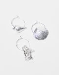 [Weekday] Weekday hoop earrings 3 pack with shell charms in silver One Size Silver